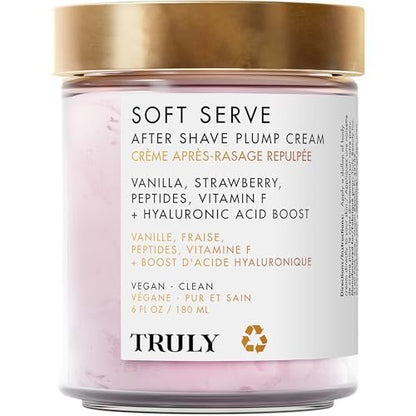 Truly Beauty Soft Serve After Shave Plump Cream - Hydrating Post-Shave Moisturizer with Hyaluronic Acid & Peptides, Strawberry, Vanilla & Amber Scent, 6 oz Avelisse