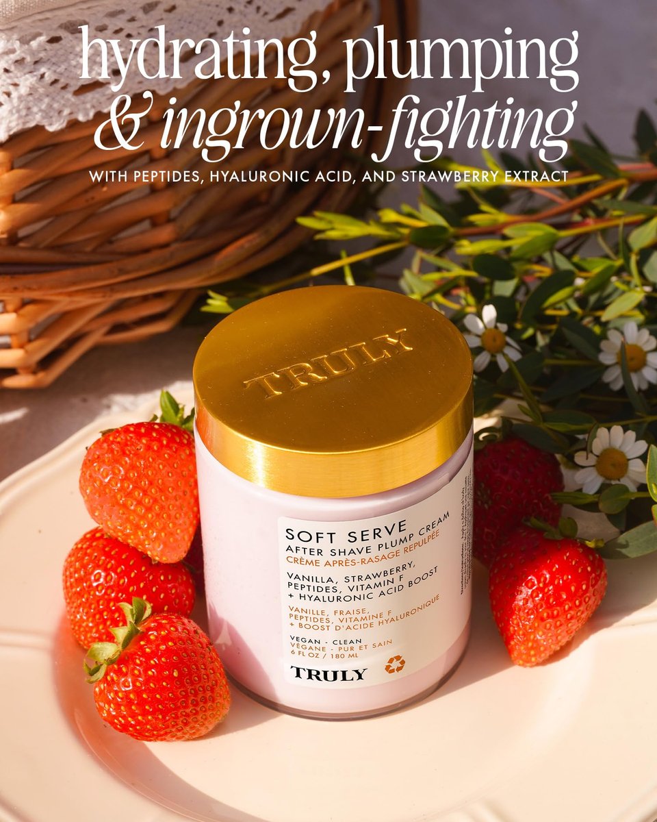 Truly Beauty Soft Serve After Shave Plump Cream - Hydrating Post-Shave Moisturizer with Hyaluronic Acid & Peptides, Strawberry, Vanilla & Amber Scent, 6 oz Avelisse