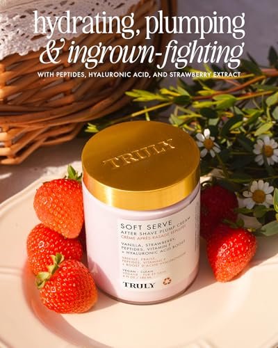 Truly Beauty Soft Serve After Shave Plump Cream - Hydrating Post-Shave Moisturizer with Hyaluronic Acid & Peptides, Strawberry, Vanilla & Amber Scent, 6 oz Avelisse