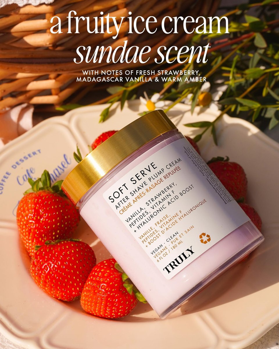 Truly Beauty Soft Serve After Shave Plump Cream - Hydrating Post-Shave Moisturizer with Hyaluronic Acid & Peptides, Strawberry, Vanilla & Amber Scent, 6 oz Avelisse