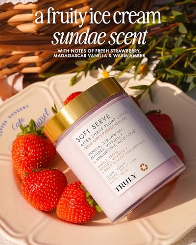 Truly Beauty Soft Serve After Shave Plump Cream - Hydrating Post-Shave Moisturizer with Hyaluronic Acid & Peptides, Strawberry, Vanilla & Amber Scent, 6 oz Avelisse