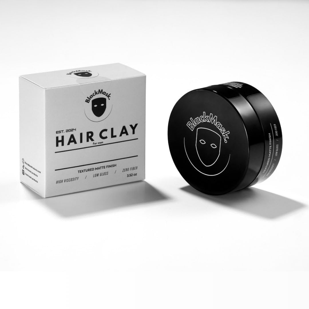 BlackMask Hair Clay for Men (3.52 oz) – Matte Finish Strong Hold Styling Clay for Texture & Volume Avelisse