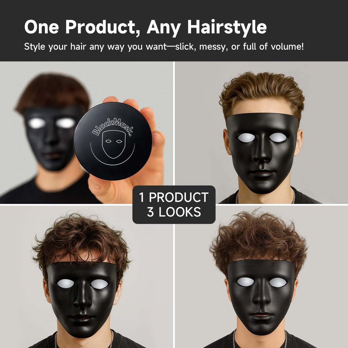 BlackMask Hair Clay for Men (3.52 oz) – Matte Finish Strong Hold Styling Clay for Texture & Volume Avelisse
