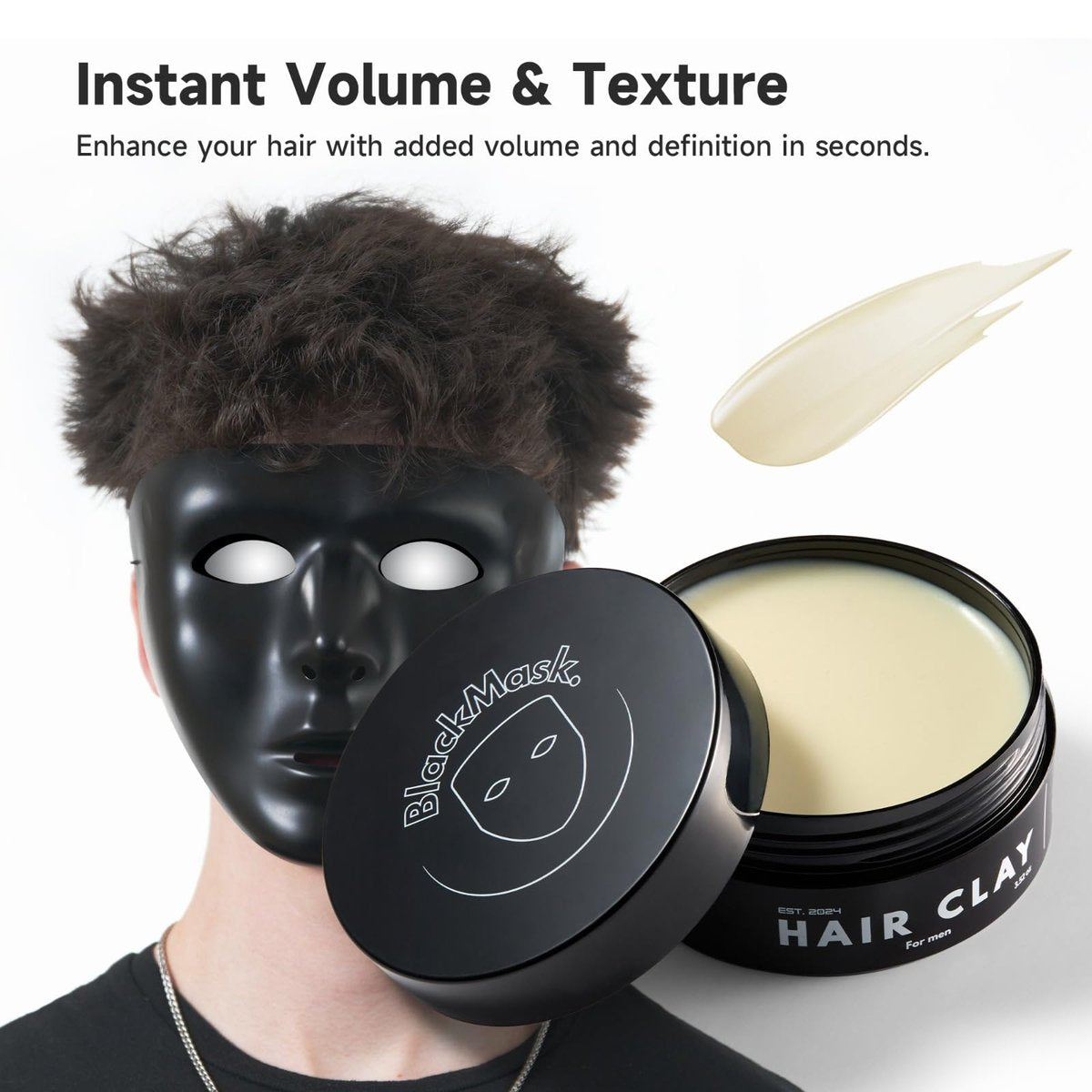 BlackMask Hair Clay for Men (3.52 oz) – Matte Finish Strong Hold Styling Clay for Texture & Volume Avelisse