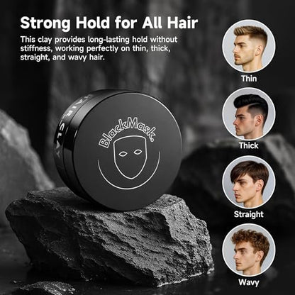 BlackMask Hair Clay for Men (3.52 oz) – Matte Finish Strong Hold Styling Clay for Texture & Volume Avelisse