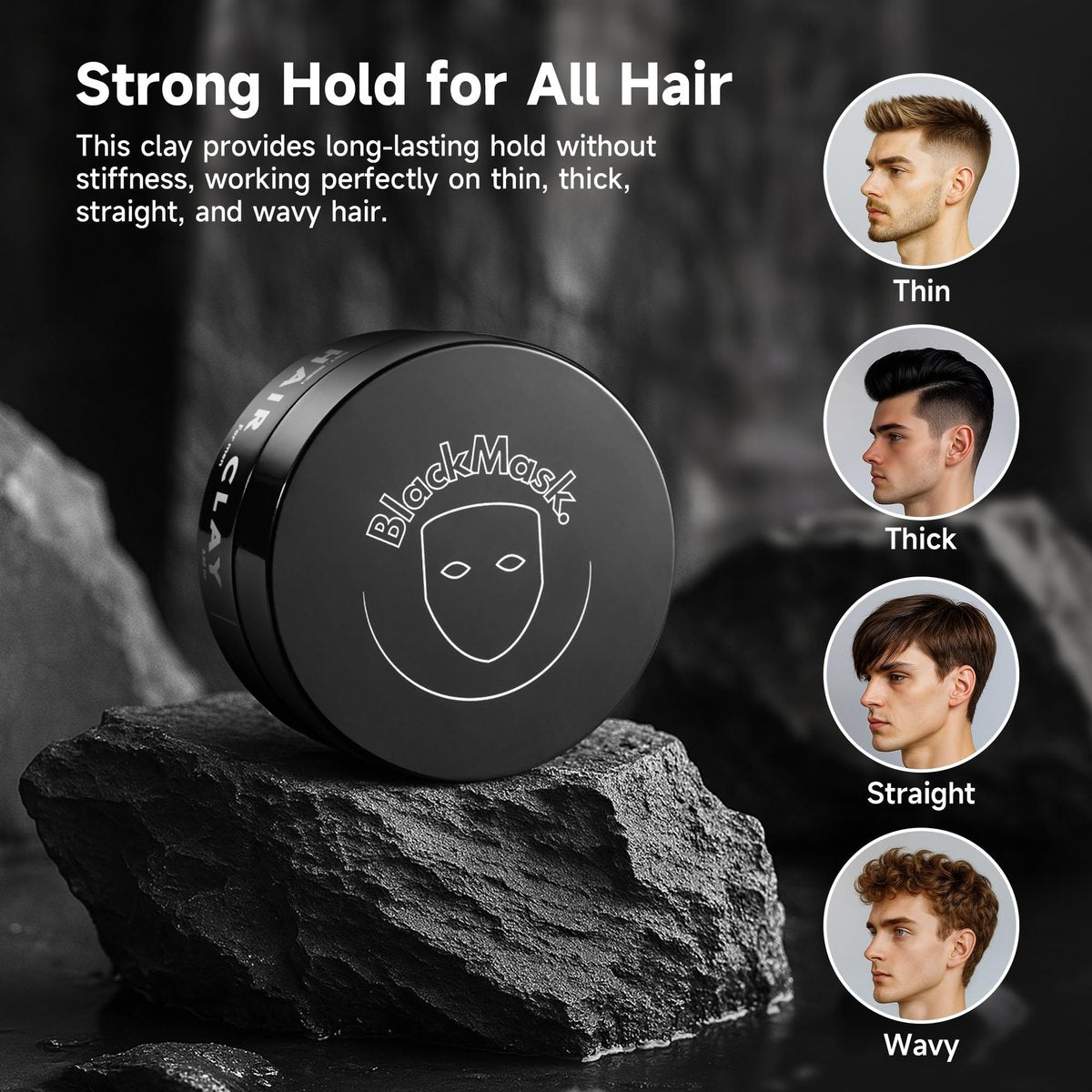 BlackMask Hair Clay for Men (3.52 oz) – Matte Finish Strong Hold Styling Clay for Texture & Volume Avelisse