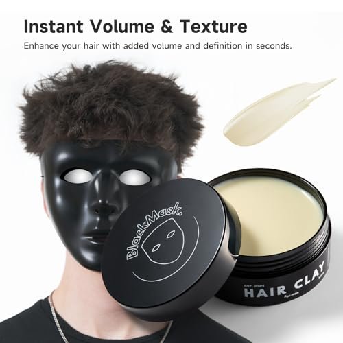 BlackMask Hair Clay for Men (3.52 oz) – Matte Finish Strong Hold Styling Clay for Texture & Volume Avelisse