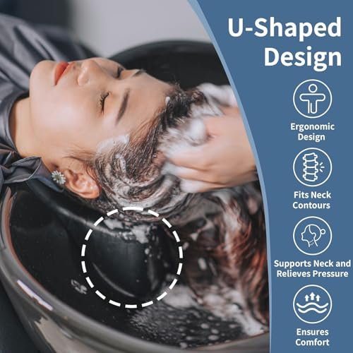 Ergonomic Silicone Shampoo Bowl Neck Cushion - Non-Slip Salon Hair Washing Neck Support Pillow for Spa Basins, Black PU Avelisse