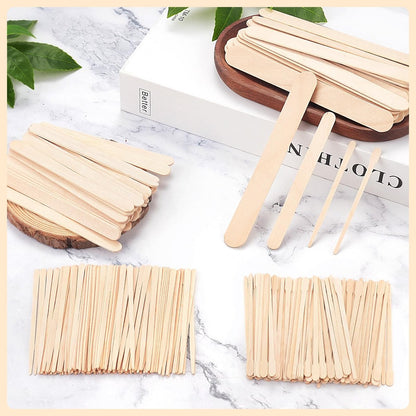 WoBiogHo 500 Pcs Assorted Wooden Waxing Sticks – 4 Styles, Small Medium Large Spatulas for Hair Removal, Body, Legs, Face, Eyebrows & Craft