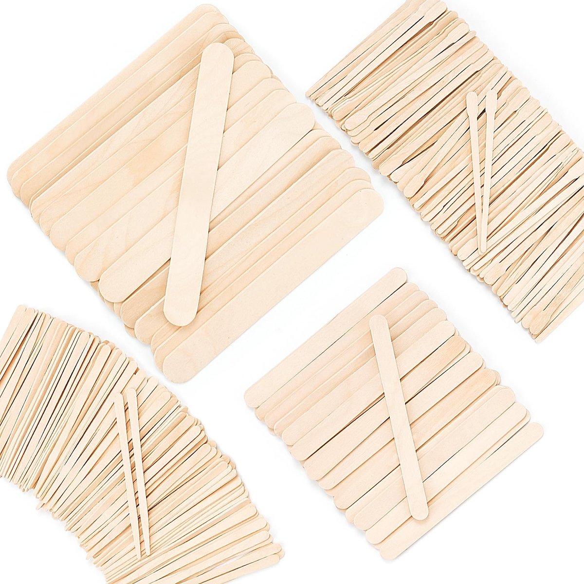 WoBiogHo 500 Pcs Assorted Wooden Waxing Sticks – 4 Styles, Small Medium Large Spatulas for Hair Removal, Body, Legs, Face, Eyebrows & Craft - görsel 1