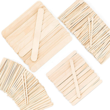 WoBiogHo 500 Pcs Assorted Wooden Waxing Sticks – 4 Styles, Small Medium Large Spatulas for Hair Removal, Body, Legs, Face, Eyebrows & Craft