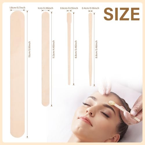 WoBiogHo 500 Pcs Assorted Wooden Waxing Sticks – 4 Styles, Small Medium Large Spatulas for Hair Removal, Body, Legs, Face, Eyebrows & Craft - görsel 6