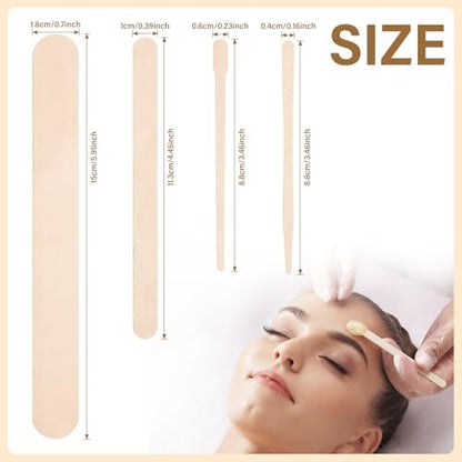 WoBiogHo 500 Pcs Assorted Wooden Waxing Sticks – 4 Styles, Small Medium Large Spatulas for Hair Removal, Body, Legs, Face, Eyebrows & Craft