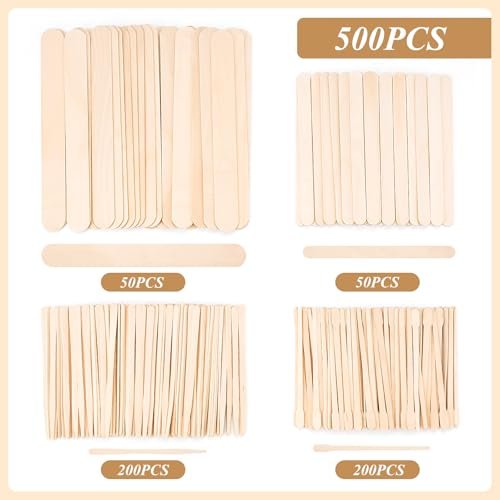 WoBiogHo 500 Pcs Assorted Wooden Waxing Sticks – 4 Styles, Small Medium Large Spatulas for Hair Removal, Body, Legs, Face, Eyebrows & Craft - görsel 8