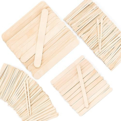 WoBiogHo 500 Pcs Assorted Wooden Waxing Sticks – 4 Styles, Small Medium Large Spatulas for Hair Removal, Body, Legs, Face, Eyebrows & Craft