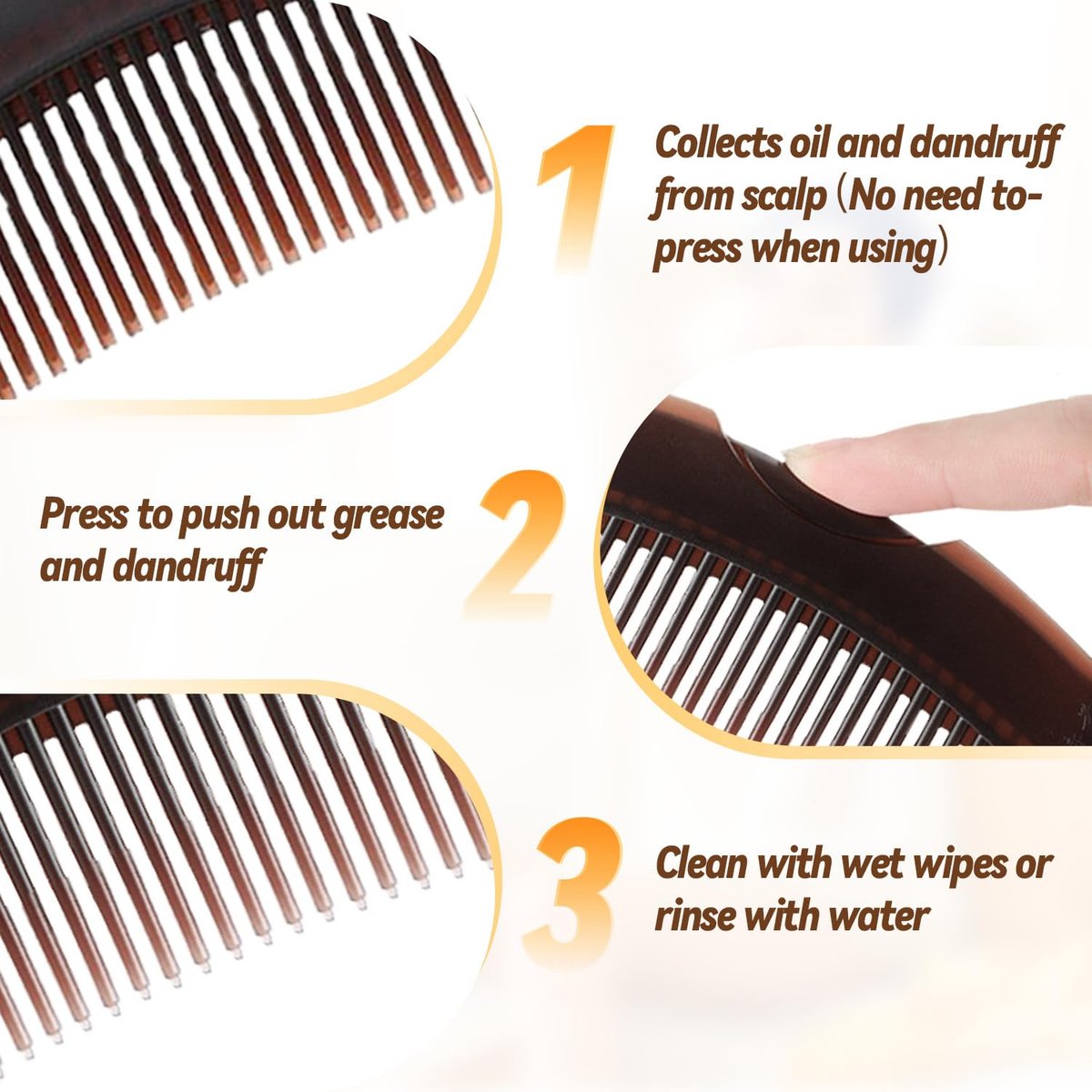 Dandruff Comb - Hollow Wide Tooth Hairbrush for Scalp Massage & Dandruff Removal, Reduce Itching & Oil, Plastic Scalp Care Comb with GuaSha Handle for Women Men Kids, 8.3x2.1 Inch - görsel 5