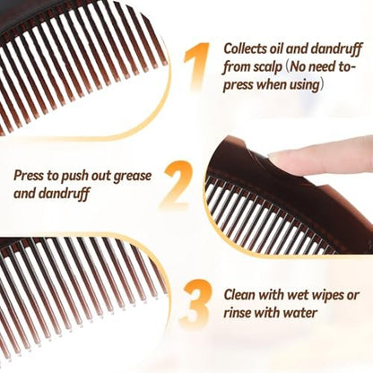 Dandruff Comb - Hollow Wide Tooth Hairbrush for Scalp Massage & Dandruff Removal, Reduce Itching & Oil, Plastic Scalp Care Comb with GuaSha Handle for Women Men Kids, 8.3x2.1 Inch