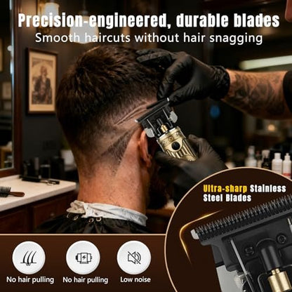 Bomxin Professional Hair Clippers for Men – Cordless T-Blade Barber Clipper & Trimmer Set, 4-in-1 Mens Hair Clipper Kit with Electric Beard Trimmer, Metal Black, Gift-Ready Case Avelisse