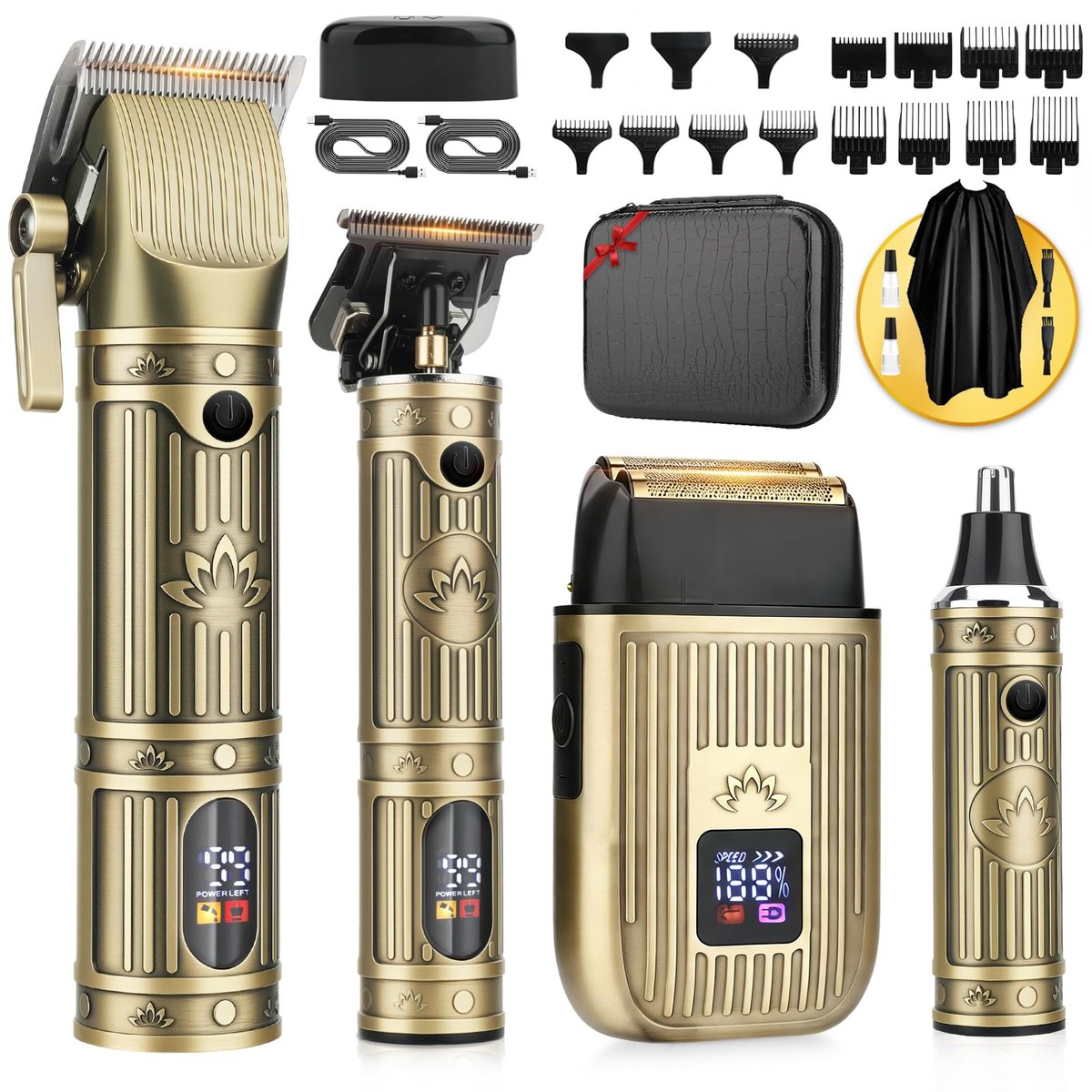 Bomxin Professional Hair Clippers for Men – Cordless T-Blade Barber Clipper & Trimmer Set, 4-in-1 Mens Hair Clipper Kit with Electric Beard Trimmer, Metal Black, Gift-Ready Case Avelisse