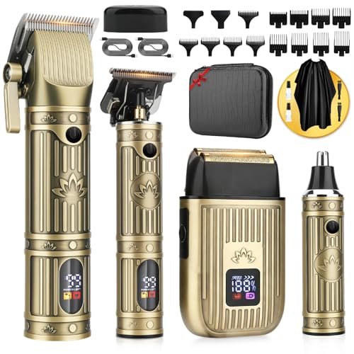 Bomxin Professional Hair Clippers for Men – Cordless T-Blade Barber Clipper & Trimmer Set, 4-in-1 Mens Hair Clipper Kit with Electric Beard Trimmer, Metal Black, Gift-Ready Case Avelisse