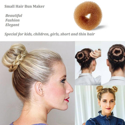 Extra Small Hair Bun Maker for Kids – 6 Pack Mini Chignon Donut Sock Bun Form for Short & Thin Hair (2 Inch, Light Brown)