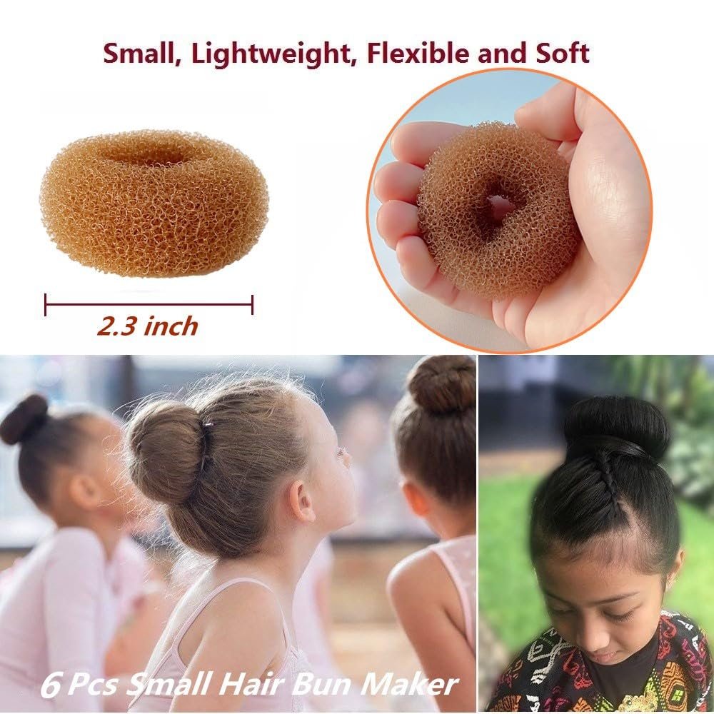 Extra Small Hair Bun Maker for Kids – 6 Pack Mini Chignon Donut Sock Bun Form for Short & Thin Hair (2 Inch, Light Brown) - görsel 6