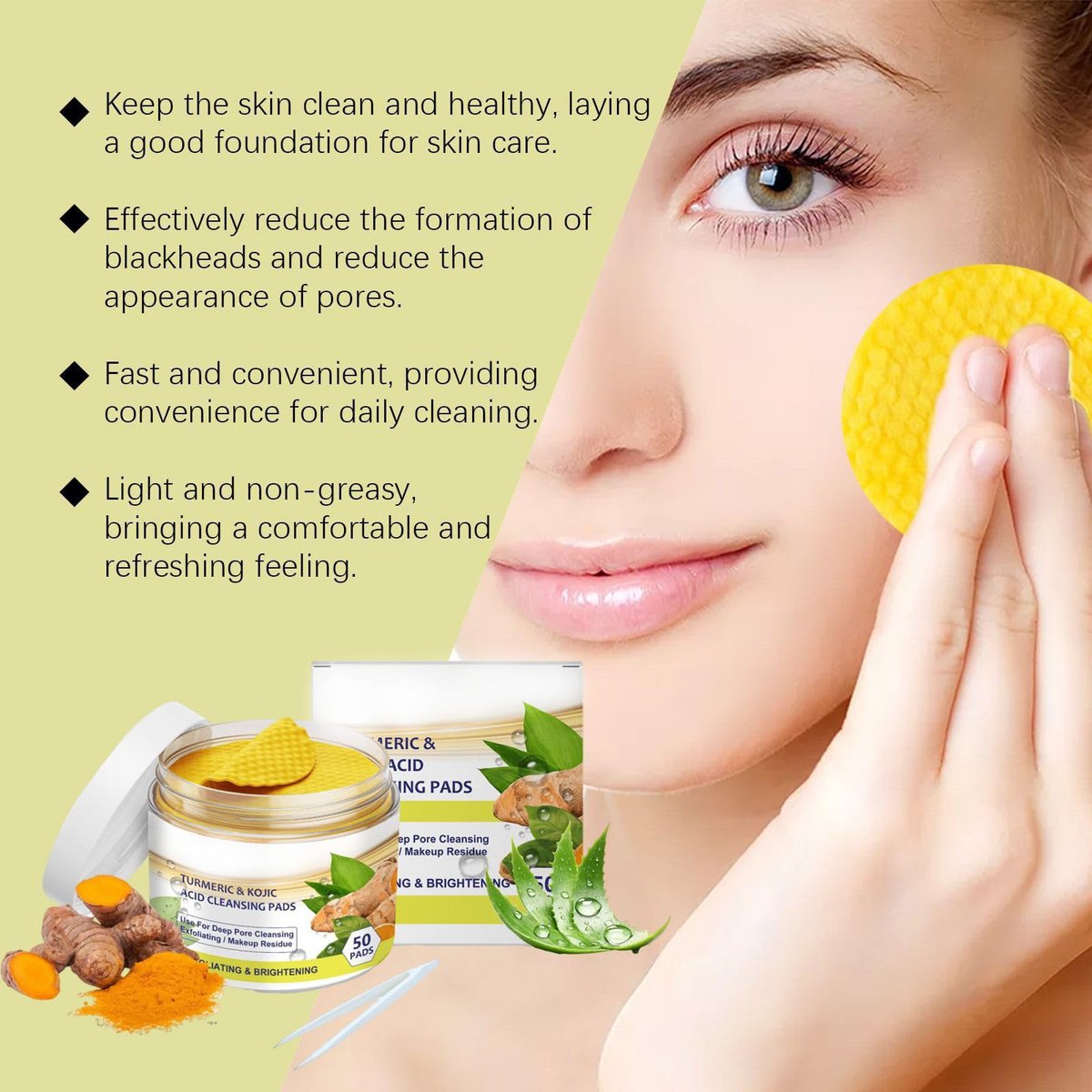 Turmeric Kojic Acid Cleansing Towel 50pcs - Gently Cleanse Pores, Remove Dirt, Oil, and Makeup - görsel 3