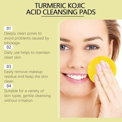 Turmeric Kojic Acid Cleansing Towel 50pcs - Gently Cleanse Pores, Remove Dirt, Oil, and Makeup