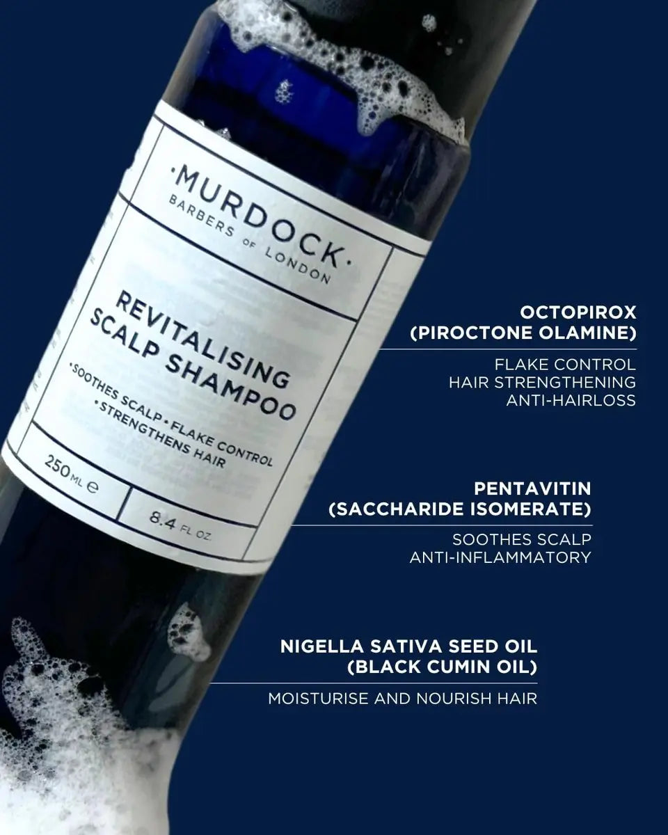 Murdock London Revitalising Scalp Shampoo – Anti-Dandruff & Flake Control, Promotes a Healthy Scalp, Made in England, 250ml Avelisse