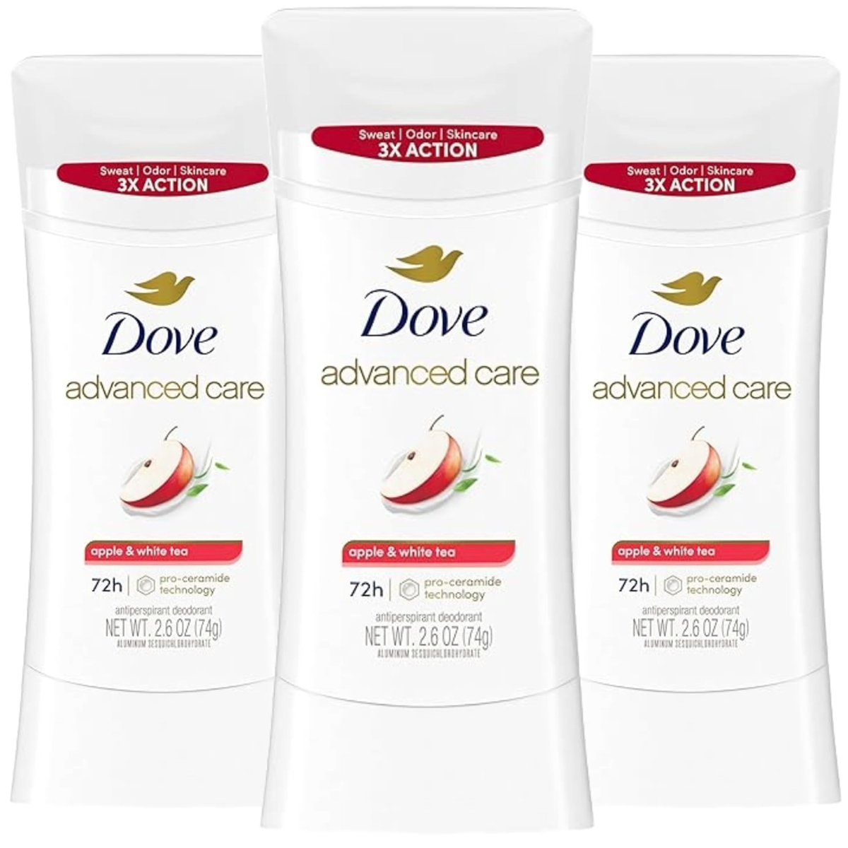 Dove Advanced Care Deodorant Stick Apple & White Tea, 72-Hour Sweat & Odor Protection, 2.6 oz (Pack of 3) - görsel 1