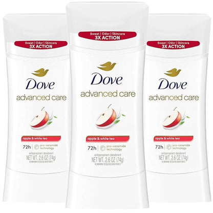 Dove Advanced Care Deodorant Stick Apple & White Tea, 72-Hour Sweat & Odor Protection, 2.6 oz (Pack of 3)