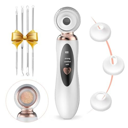 2025 Blackhead Remover Pore Vacuum - Visual Rechargeable Facial Pore Cleaner with 3 Suction Silicone Heads, 3 Probes, USB Kit - Electric Acne Extractor Tool for Adults, White