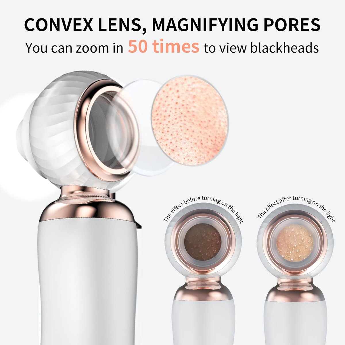 2025 Blackhead Remover Pore Vacuum - Visual Rechargeable Facial Pore Cleaner with 3 Suction Silicone Heads, 3 Probes, USB Kit - Electric Acne Extractor Tool for Adults, White - görsel 5