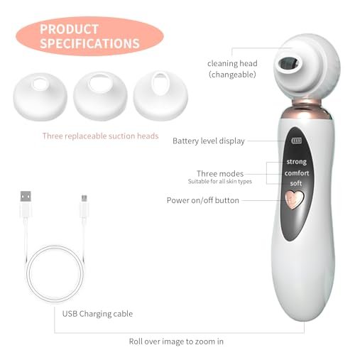 2025 Blackhead Remover Pore Vacuum - Visual Rechargeable Facial Pore Cleaner with 3 Suction Silicone Heads, 3 Probes, USB Kit - Electric Acne Extractor Tool for Adults, White - görsel 12