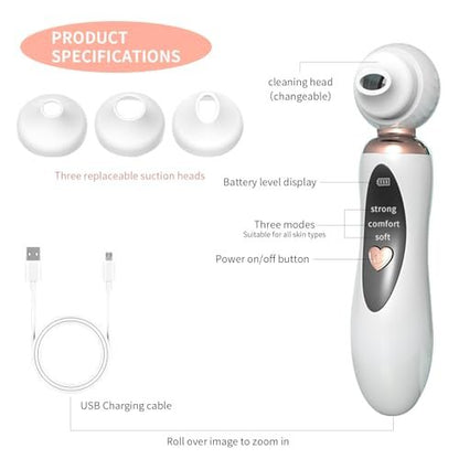 2025 Blackhead Remover Pore Vacuum - Visual Rechargeable Facial Pore Cleaner with 3 Suction Silicone Heads, 3 Probes, USB Kit - Electric Acne Extractor Tool for Adults, White