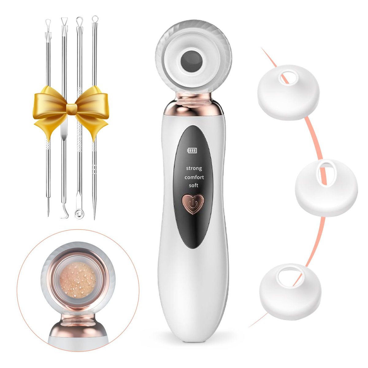 2025 Blackhead Remover Pore Vacuum - Visual Rechargeable Facial Pore Cleaner with 3 Suction Silicone Heads, 3 Probes, USB Kit - Electric Acne Extractor Tool for Adults, White - görsel 1