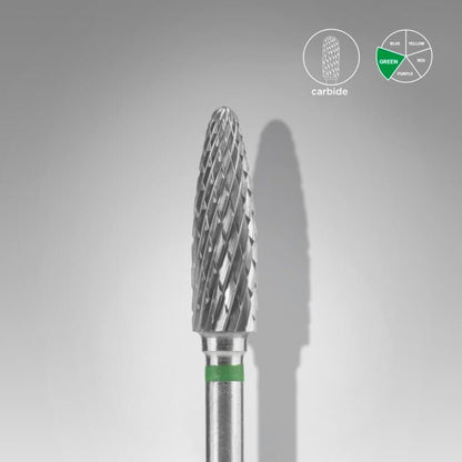 STALEKS PRO Expert Carbide Nail Drill Bit – Corn Shape, Green Band, Coarse Hardness for Artificial Nail Correction & Gel Removal (4mm Head / 14mm WP)