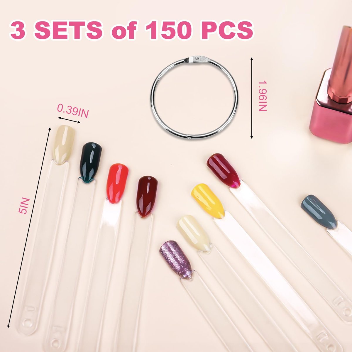 150pcs Nail Swatch Sticks with Ring and Number Stickers - Clear Nail Polish Display for Professionals - görsel 5