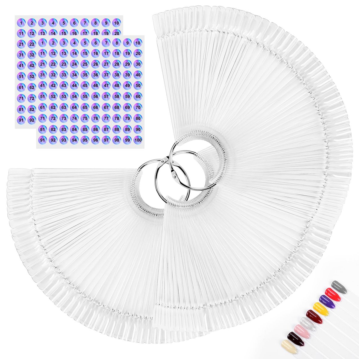 150pcs Nail Swatch Sticks with Ring and Number Stickers - Clear Nail Polish Display for Professionals - görsel 1