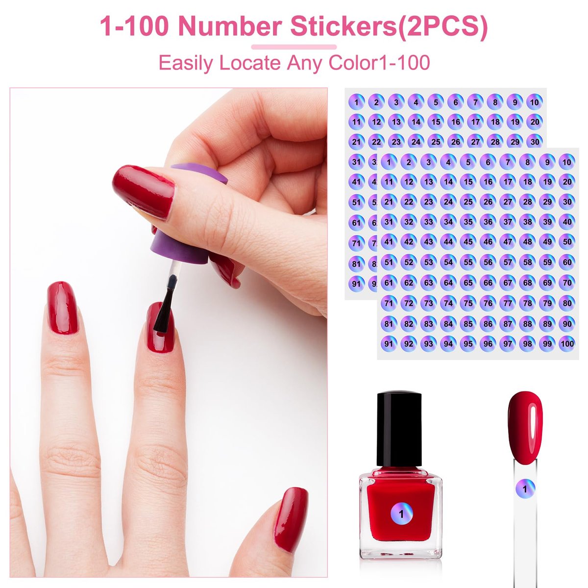 150pcs Nail Swatch Sticks with Ring and Number Stickers - Clear Nail Polish Display for Professionals - görsel 7