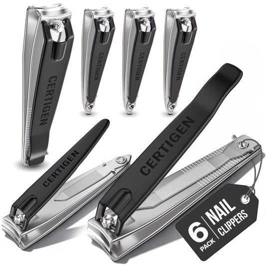CERTIGEN Nail Clippers Set 6-Pack - Professional Stainless Steel Toenail and Fingernail Clippers for Men and Women