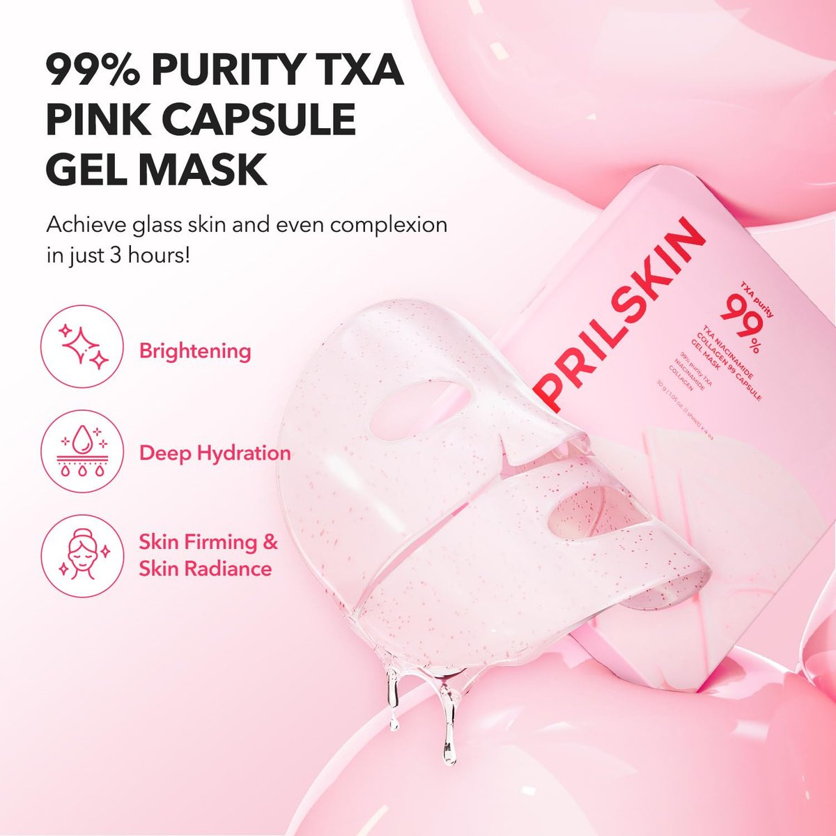 APRILSKIN TXA Pink Capsule Gel Mask - Overnight Face Mask for Glass Glow Skin with 99% High-Purity Tranexamic Acid, Hydrating and Firming, Korean Skincare, 30g x 4ea - görsel 4