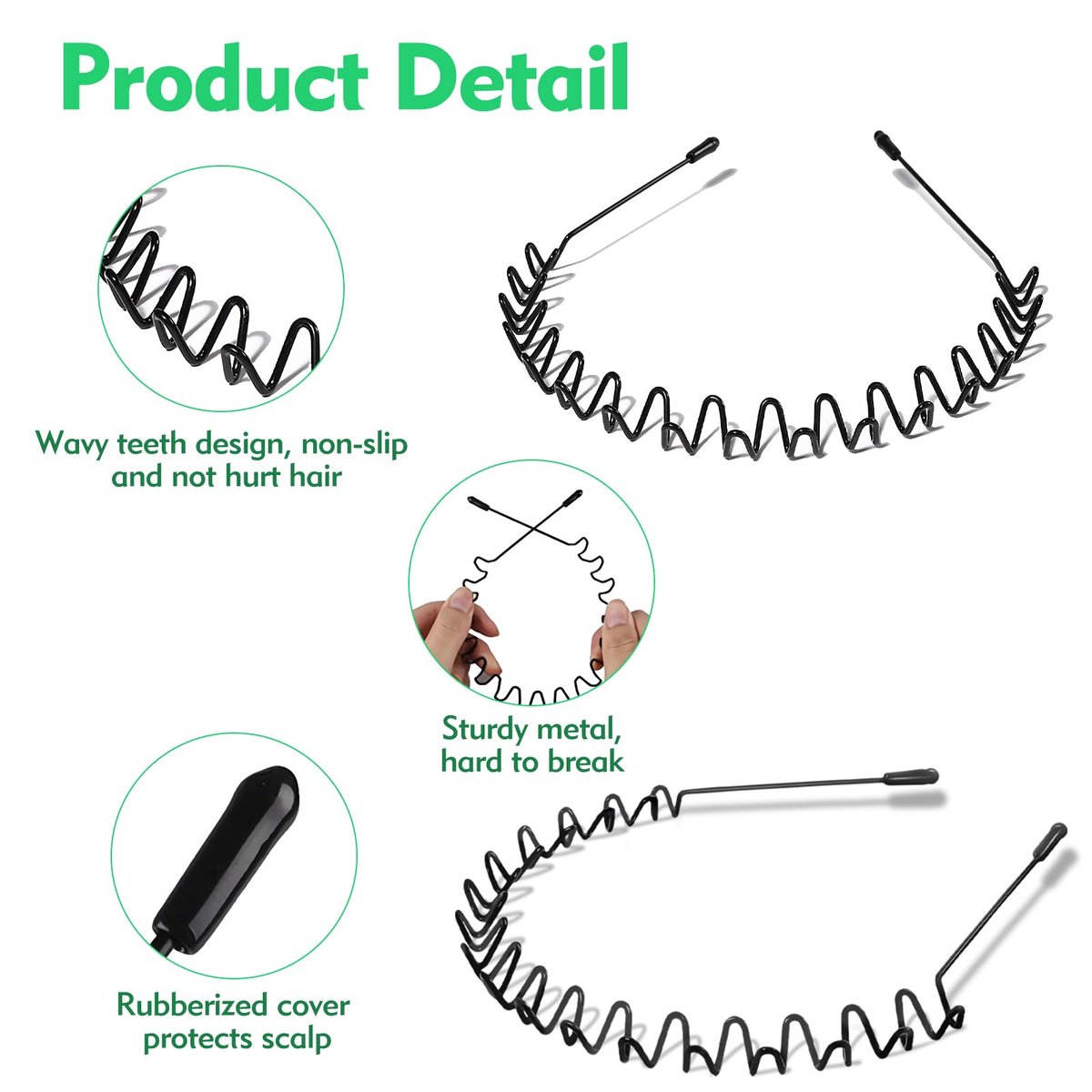 QBSID 2-Pack Metal Headbands - Spring Wavy Metal Hair Band for Men and Women - Fashion Non-Slip Wire Headband Sports Headwear Simple Hair Hoop Hair Accessories - görsel 9