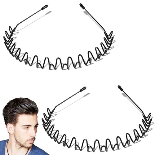 QBSID 2-Pack Metal Headbands - Spring Wavy Metal Hair Band for Men and Women - Fashion Non-Slip Wire Headband Sports Headwear Simple Hair Hoop Hair Accessories - görsel 2