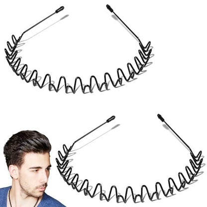 QBSID 2-Pack Metal Headbands - Spring Wavy Metal Hair Band for Men and Women - Fashion Non-Slip Wire Headband Sports Headwear Simple Hair Hoop Hair Accessories