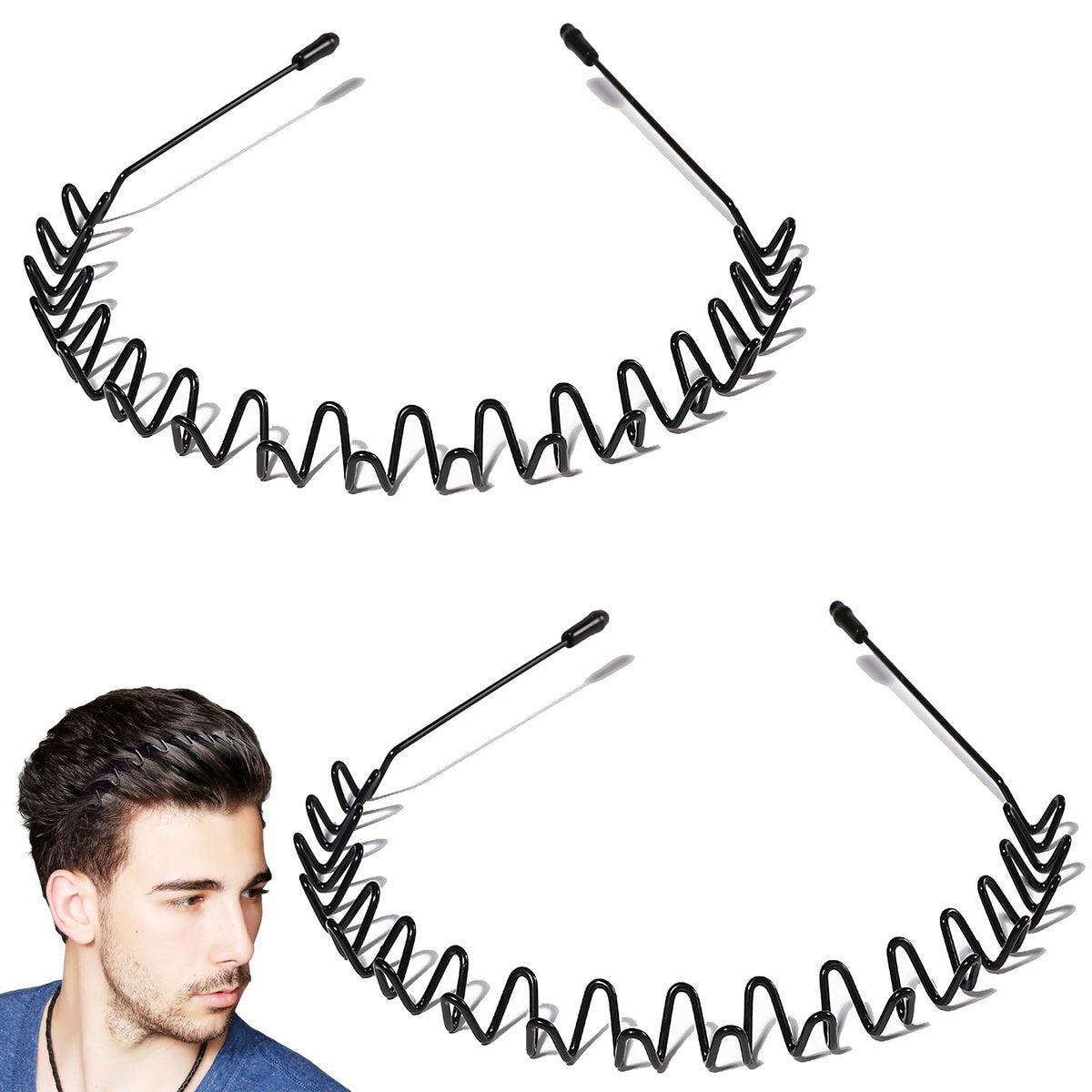 QBSID 2-Pack Metal Headbands - Spring Wavy Metal Hair Band for Men and Women - Fashion Non-Slip Wire Headband Sports Headwear Simple Hair Hoop Hair Accessories - görsel 1