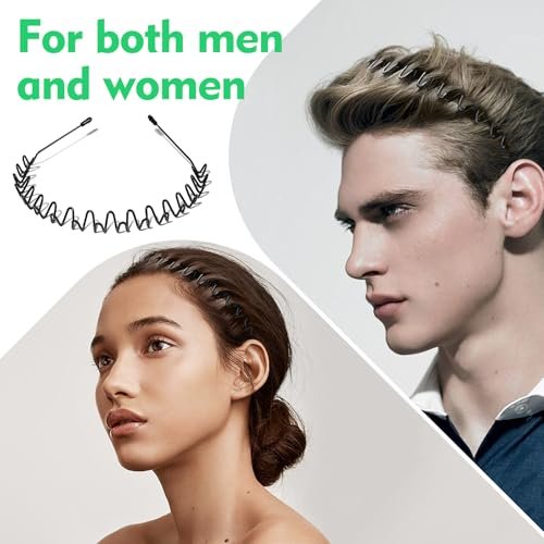 QBSID 2-Pack Metal Headbands - Spring Wavy Metal Hair Band for Men and Women - Fashion Non-Slip Wire Headband Sports Headwear Simple Hair Hoop Hair Accessories - görsel 4
