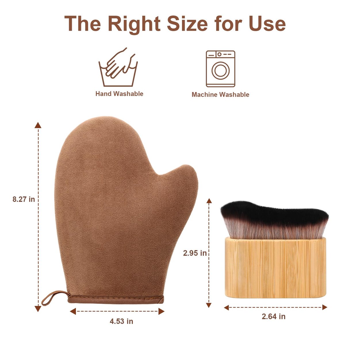 2 in 1 Streak-Free Tanning Mitt Set - Leakproof Self Tanner Mitt with Log Tanning Brush, Reusable Applicator for Lotion & Mousse - görsel 9