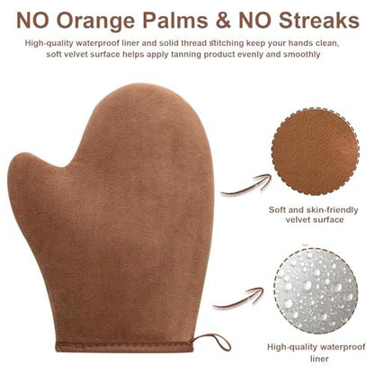 2 in 1 Streak-Free Tanning Mitt Set - Leakproof Self Tanner Mitt with Log Tanning Brush, Reusable Applicator for Lotion & Mousse
