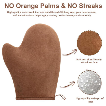 2 in 1 Streak-Free Tanning Mitt Set - Leakproof Self Tanner Mitt with Log Tanning Brush, Reusable Applicator for Lotion & Mousse